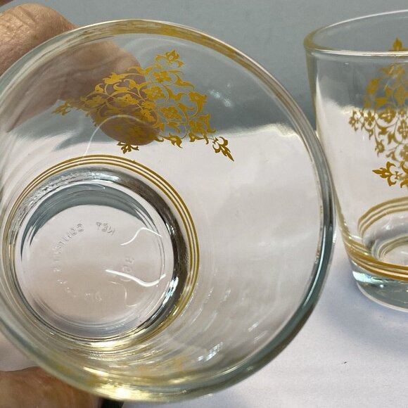 Vintage Hazel Atlas Sour Cream Glasses Yellow Gold Lace 1/2 Pint Set 3 MCM Drink - Picture 8 of 11